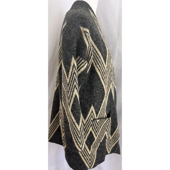 Joan Vass Womens Gray Beige Geometric Open Front Cardigan Sweater Size Medium - Picture 2 of 10